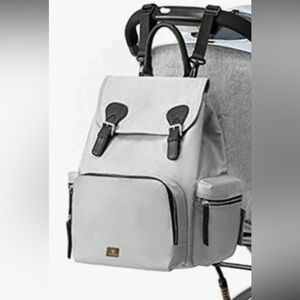 Elegant Light Gray Diaper Bag with Black Details